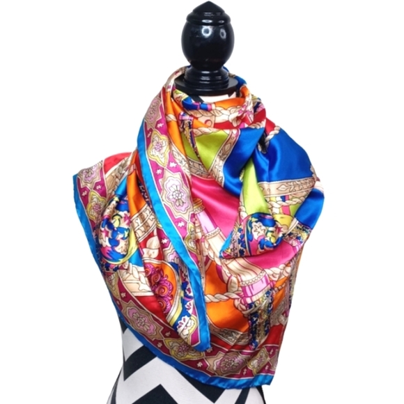 Luxury 100% Silk Colorful Gold Telescope Chapeau Scarf Wrap - Picture 1 of 14